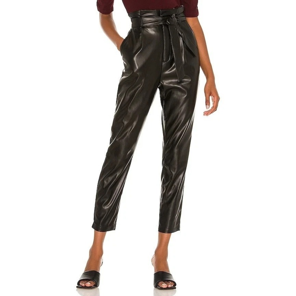 Zara Faux Leather Effect Pants Womens XS Black Flat Front Skinny Leg Ankle Zip